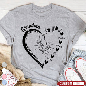 Personalized Grandma Mama And Kid Hands Heart Shirt