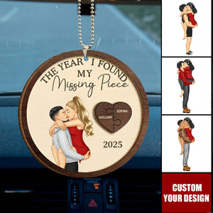 The Year I Found My Missing Piece Kissing Couples - Personalized 2-Layered Wooden Car Ornament