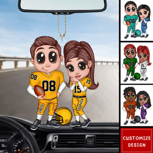 American Football Couple Y2K Style At Field Personalized Acrylic Car Ornament-Gift for Couples