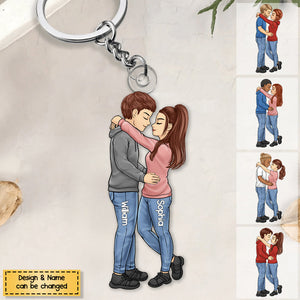 Doll Couple Hugging - Personalized Acrylic Keychain