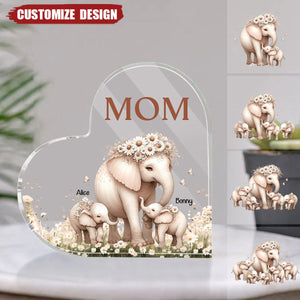 Mama Elephant With Little Kids Personalized Acrylic Plaque Mother's Day Gift