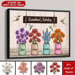 Hummingbird Custom Birth Month Flowers Grandma‘s Garden Personalized Horizontal Poster