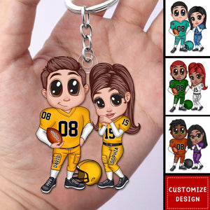 American Football Couple Y2K Style At Field Personalized Acrylic Keychain-Gift For Couple