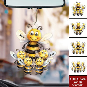 Personalized Bee Family Acrylic Car Ornament - Gift For Mom, Grandma