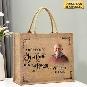 I Will Carry You With Me Until I See You Again Memorial Gift From Photo- Personalized Jute Tote Bag