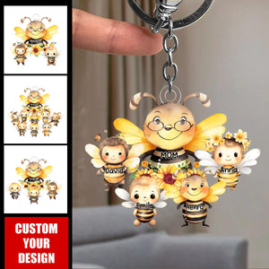 Grandma / Mom Bee With Little Kids - Personalized Acrylic Keychain