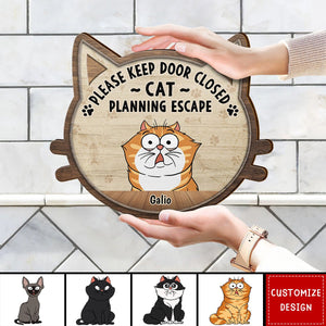 Cats Planning Escape - Personalized Custom Shaped Wood Sign - Gift For Cat Lovers