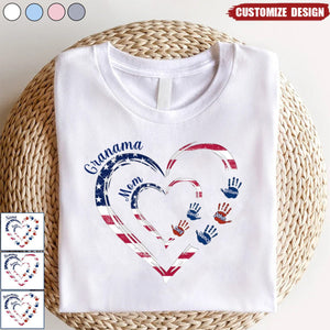 4th Of July Grandma Mom Heart Handprint Kids Personalized Shirt