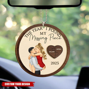 The Year I Found My Missing Piece Kissing Couples - Personalized 2-Layered Wooden Car Ornament