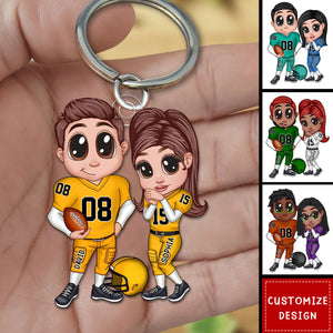 American Football Couple Y2K Style At Field Personalized Acrylic Keychain-Gift For Couple