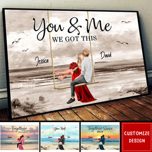 Couple On Swing Beach Landscape Retro Personalized Couple Poster - Anniversary Gift For  Wife,Husband