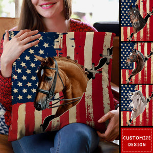 Personalized America Flag Horse Pillow - Gift For Horse Lovers