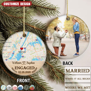 Personalized Location Map Photo Ceramic Ornament - Gift For Couple