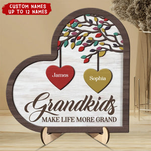 Family - Grandkids Make Life Grand - Personalized 2-Layered Wooden Plaque With Stand