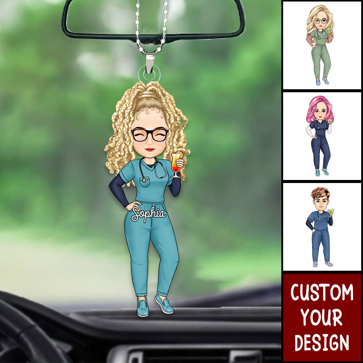 Nurse Cartoon Vector - Gift For Nurse - Personalized Acrylic Car Hanger