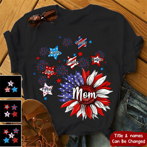 Sunflowers 4th Of July Grandma - Personalized Custom T Shirt - Birthday, Loving, Funny Gift for Grandma/Nana/Mimi, Mom, Wife, Grandparent