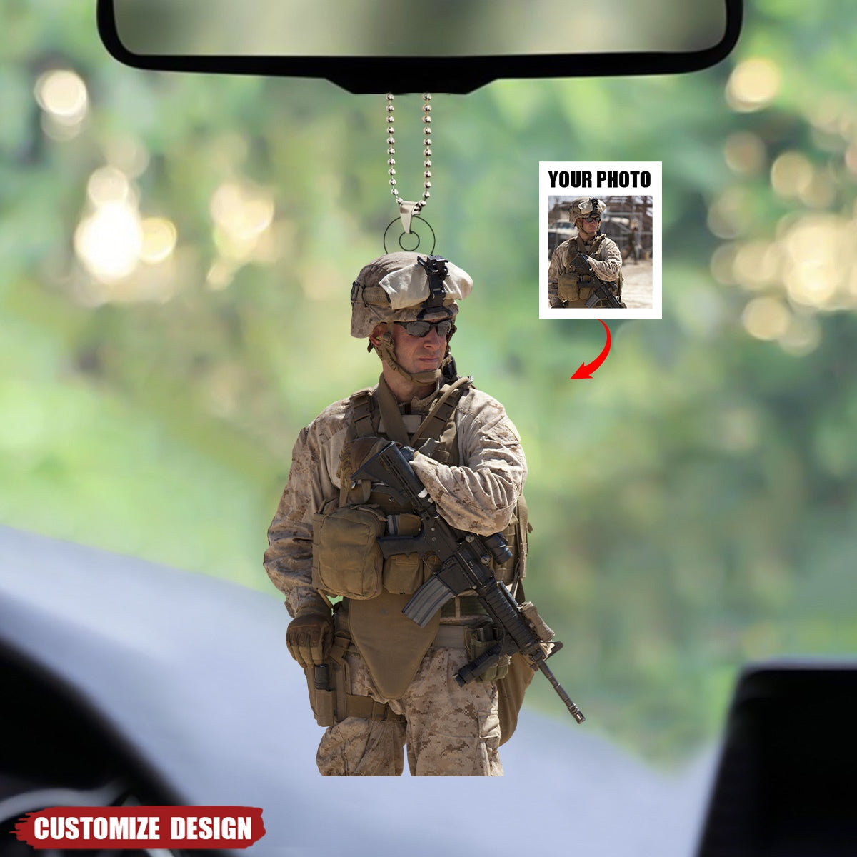 Personalized Upload Photo Car Ornament - Gift For Military