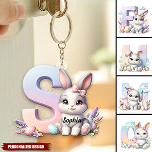 Cute Easter Bunny Gradient-Personalized  Keychain-Gift for Kids