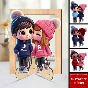 Personalized Cute Cartoon Couple Wooden Plaque - Gift For Couple