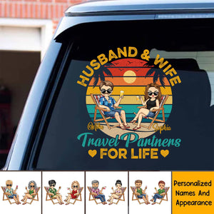 Husband And Wife Travel Partners For Life - Personalized Decal - Gift For Beach Traveling Couple