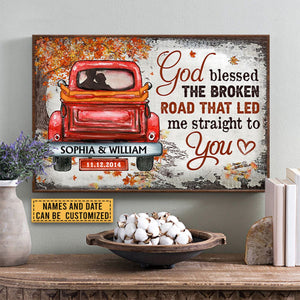 Personalized God Blessed The Broken Road Fall Leaves Custom Poster - Gift For Husband Wife