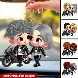 Cute Cartoon Motorcycle Couple-Personalized Car Ornament-Valentine's Day Gift