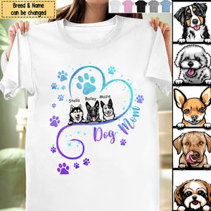 Dog Mom Heart Line Personalized T-Shirt - Gift For Mom / Grandma