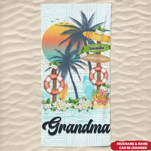 Grandma's Love Knows No Bounds-Family Personalized Custom Beach Towel