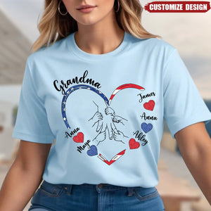 4th Of July Grandma Mom Hand Heart Personalized Shirt