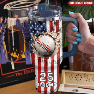 Personalized Tumbler With Handle - Gift For Baseball Lover