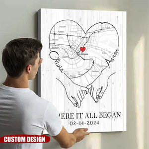 Where It All Began - Personalized Couple Map Poster, Anniversary Gift for Couples