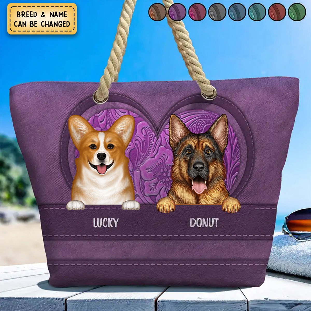 Cute Dogs Aesthetic Pattern - Personalized Beach Bag