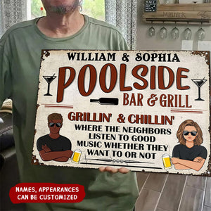 Bar & Grill Where The Neighbor - Swimming Pool Decor - Personalized Custom Classic Metal Signs