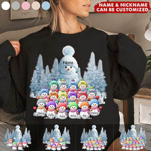 Personalized Blue Vibe Snowman Grandma Mom Colorful Kids Sweatshirt - Christmas Gift