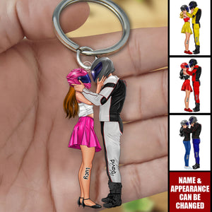 Personalized Biker Couple Keychain - Gift For Biker