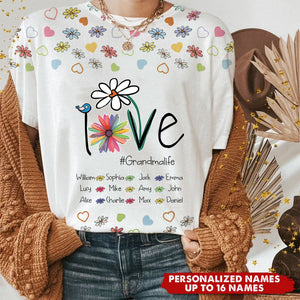 Personalized Love Grandma Life Flower And Grandkids T-shirt