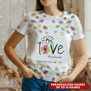 Personalized Love Grandma Life Flower And Grandkids T-shirt