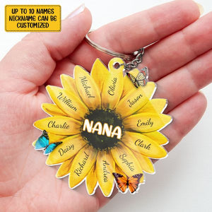 Best Grandma Ever - Family Personalized Custom Sunflower Shaped Acrylic Keychain - Birthday Gift For Grandma