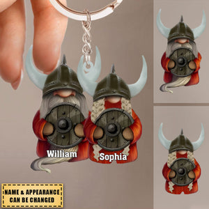 Viking Couple With Printed Christmas Light - Personalized Acrylic Keychain - Gift For Couples