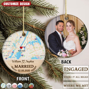 Personalized Location Map Photo Ceramic Ornament - Gift For Couple