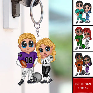 American Football Couple Y2K Style At Field Personalized Acrylic Keychain-Gift For Couple