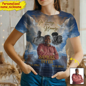 Heaven Memorial Background Upload Photo Personalized 3D T-shirt