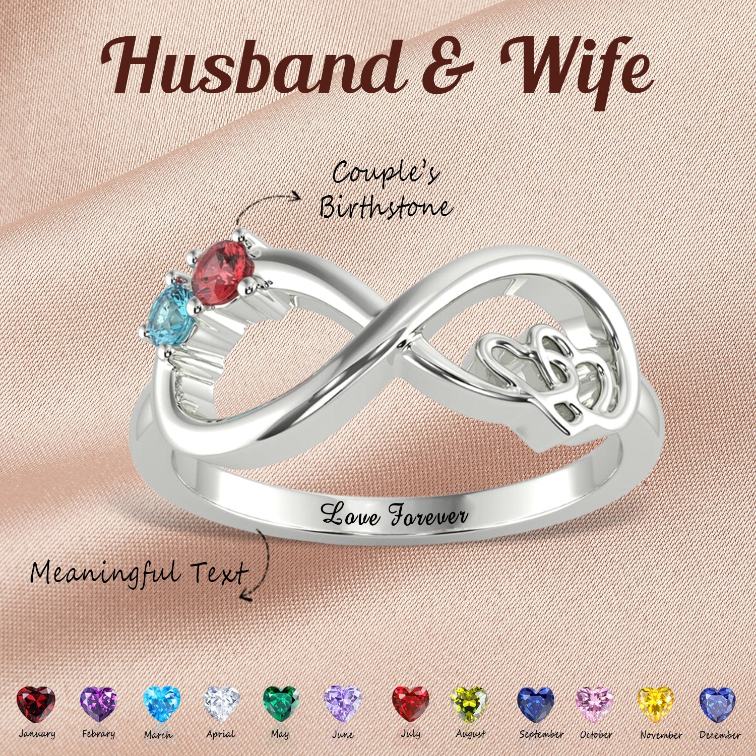 Personalized Infinity Birthstone Promise Ring, Anniversary Gift for Couples