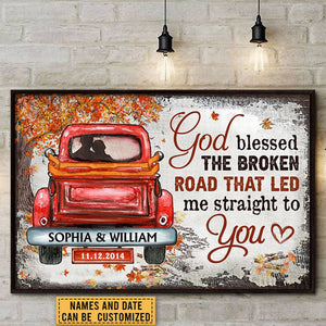 Personalized God Blessed The Broken Road Fall Leaves Custom Poster - Gift For Husband Wife