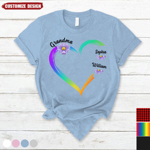 Personalized Flower Daisy Color Grandma Heart T-Shirt