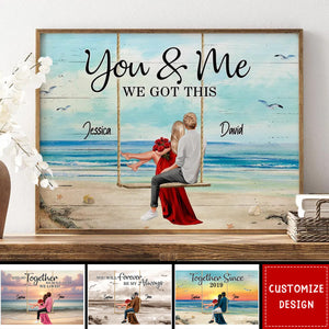 Couple On Swing Beach Landscape Retro Personalized Couple Poster - Anniversary Gift For  Wife,Husband