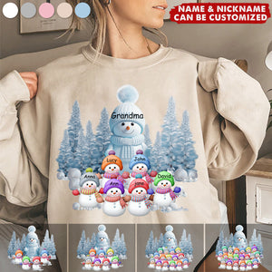 Personalized Blue Vibe Snowman Grandma Mom Colorful Kids Sweatshirt - Christmas Gift