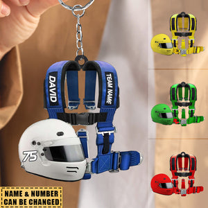 Racing Seat Belt And Helmet Personalized Acrylic Keychain