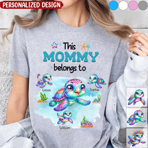 This Grandma/Mom belongs to colorful Turtle Grandkids-Personalized T-shirt-Gift For Grandma/Mom