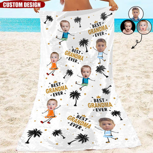 Custom Photo Best Nana Ever Coconut Palm - Personalized Beach Towel